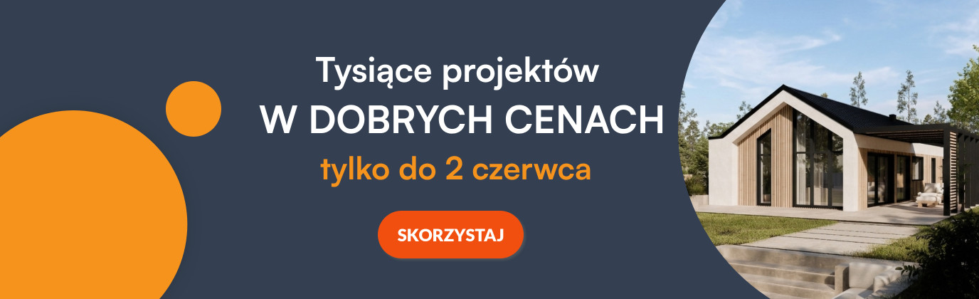 Grafika promująca projekty domów w dobrych cenach do 2 czerwca 2026