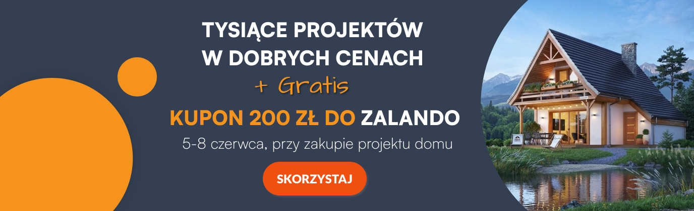 Grafika promująca projekty domów w dobrych cenach do 8 czerwca 2026 i gratis kartę do Zalando