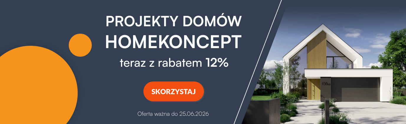 Baner informujący o promocji na projekty domów Homekoncept 12% taniej, która będzie trwała do 25 czerwca 2026