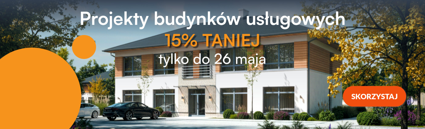 Baner promujący promocję na projekty magazynów do 15% taniej, która będzie trwała do 26 maja 2026