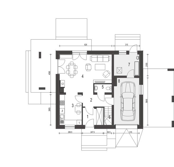 Monika II z garażem i wiatą [A1]