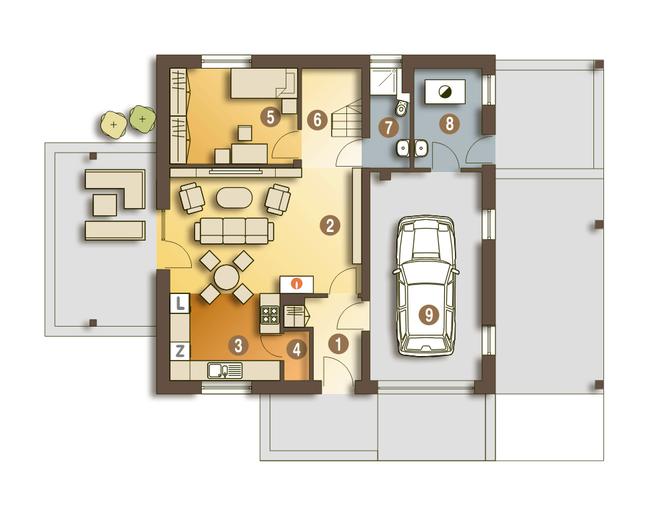 Nowinka z garażem i wiatą [A1]