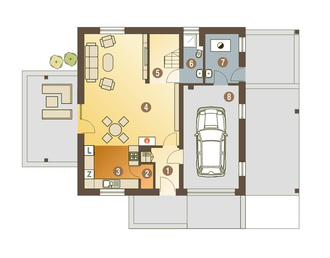 Nowinka V z garażem i wiatą [A1]