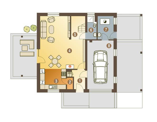Nowinka V z garażem i wiatą [A1]