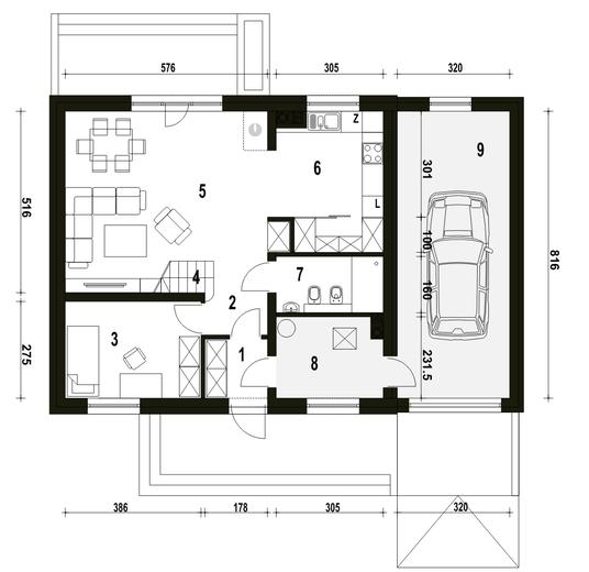 Sosnówka z garażem 1-st. [A]