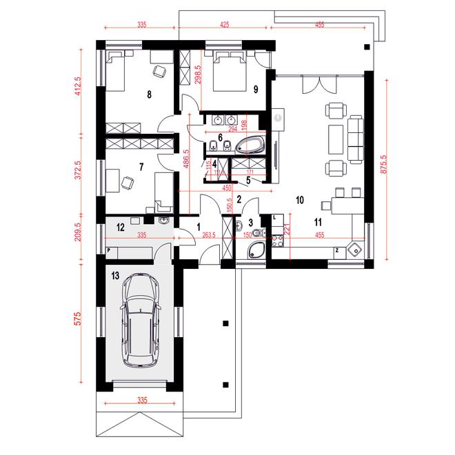 Tomaszek III Novum z garażem 1-st. [A]
