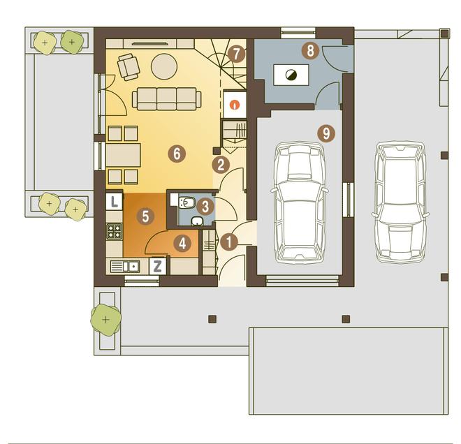 Turkawka z garażem i wiatą [A1]