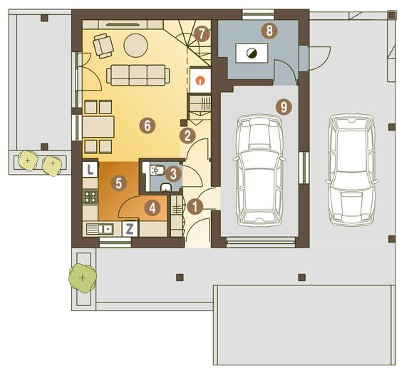 Turkawka II z garażem i wiatą [A1]