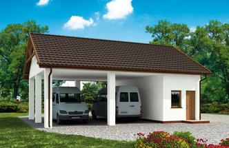 Wiata garażowa z częścią gospodarczą / Budynek  gospodarczy G211 (drewniany)