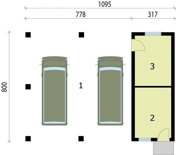 Wiata garażowa z częścią gospodarczą / Budynek  gospodarczy G211 (drewniany)
