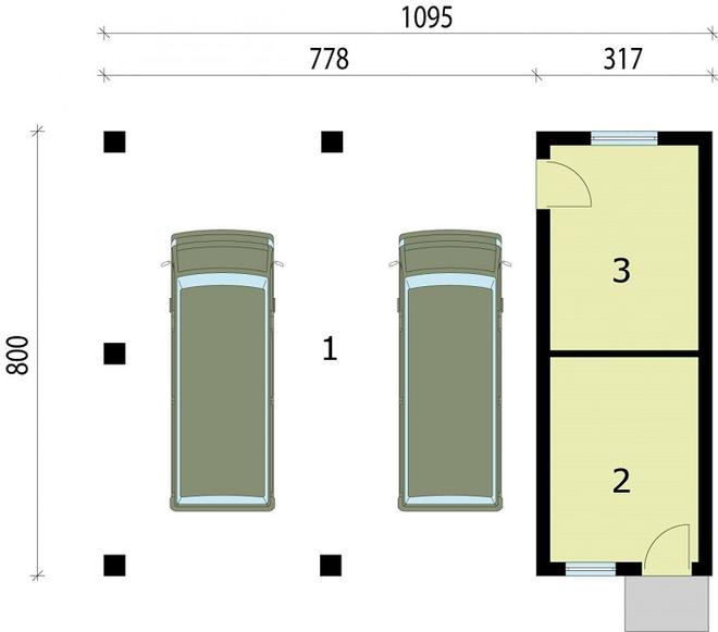 Wiata garażowa z częścią gospodarczą/ Budynek  gospodarczy G211