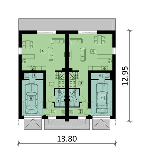 Projekt domu Ka145 (dwulokalowy / bliźniak)