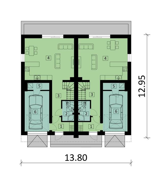 Projekt domu Ka145 (dwulokalowy / bliźniak)