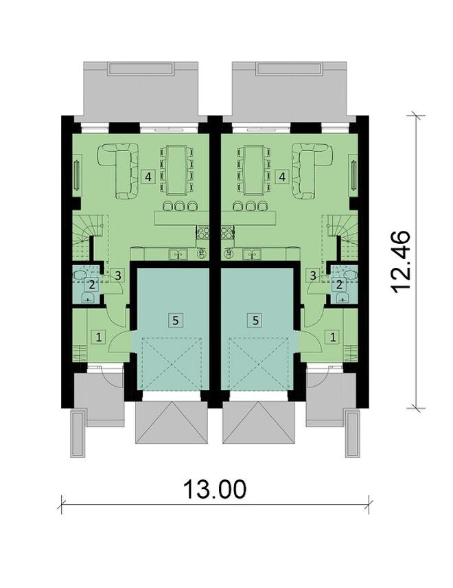 Projekt domu Ka265 (dwulokalowy / bliźniak)