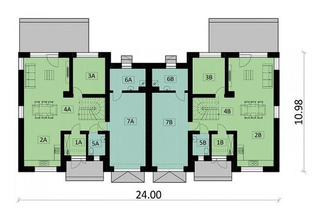 Projekt domu Ka110 DW (dwulokalowy / bliźniak)