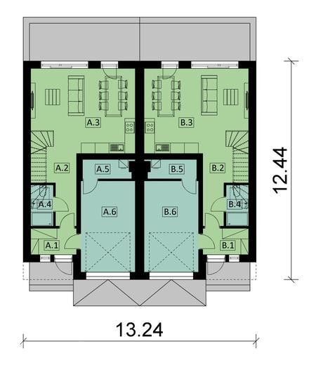 Projekt domu Ka120  (dwulokalowy / bliźniak)