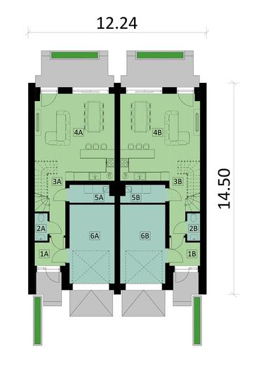 Projekt domu Ka227 (dwulokalowy / bliźniak)