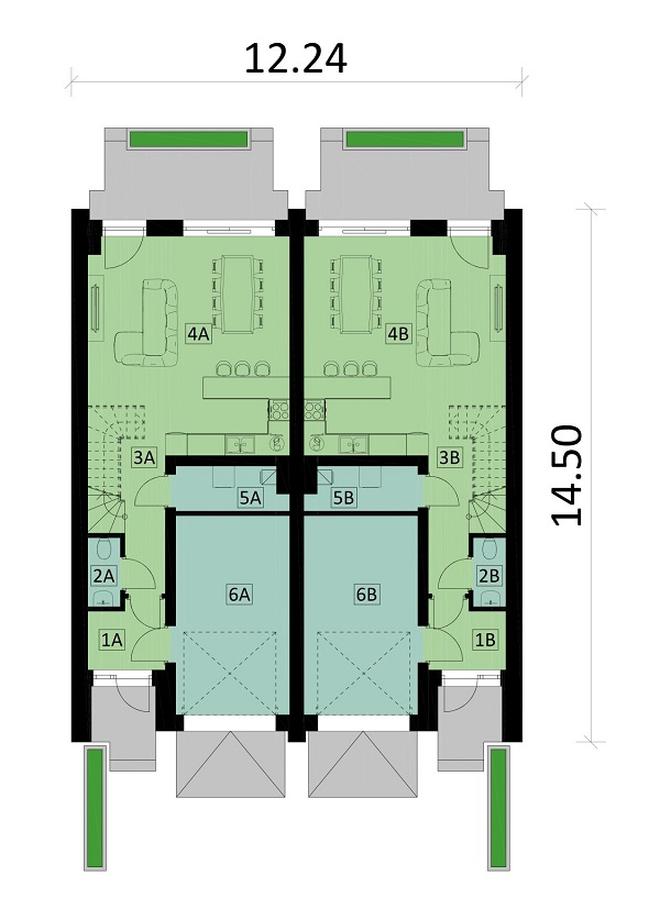 Projekt domu Ka227 (dwulokalowy / bliźniak)