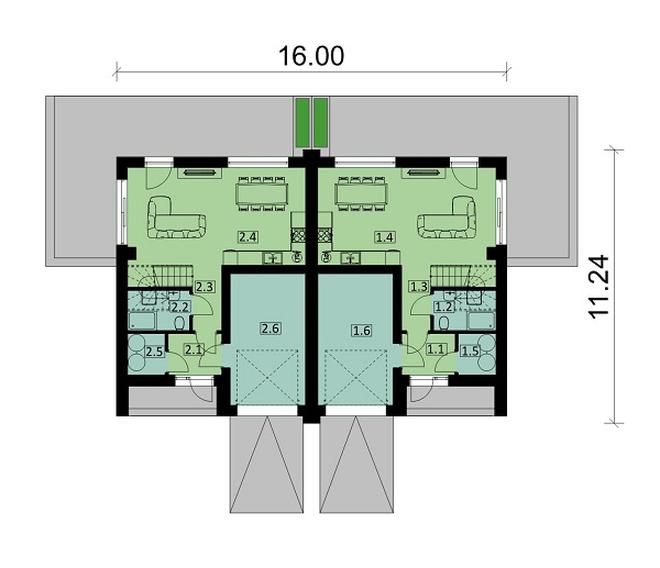 Projekt domu Ka228 (dwulokalowy / bliźniak)