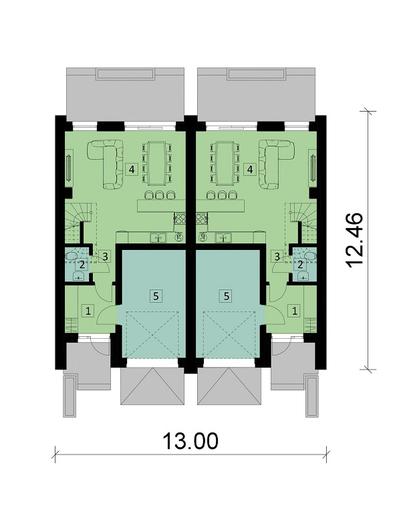 Projekt domu Ka265 war.1 (dwulokalowy / bliźniak)