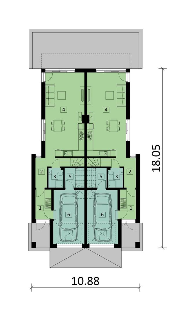 Projekt domu Ka284 (dwulokalowy / bliźniak)