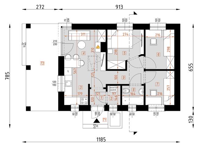 Projekt domu D58A  Ewelina A