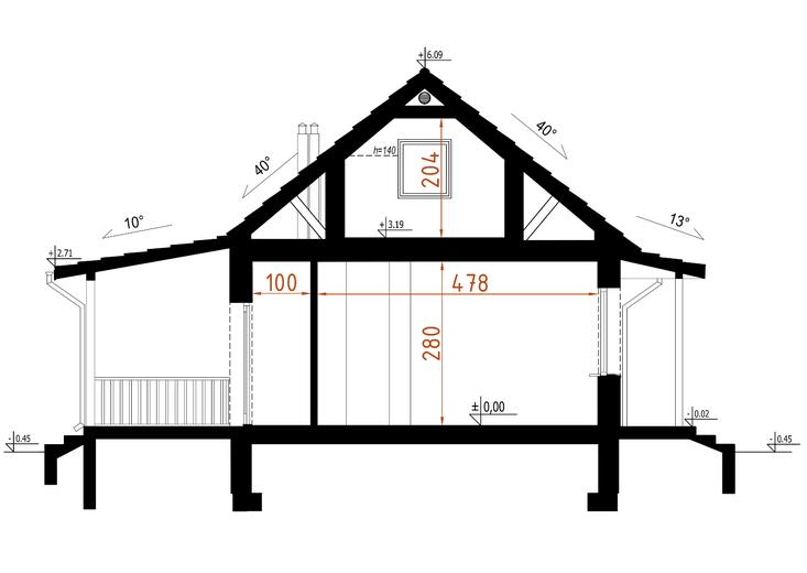 Projekt domu D57 Luiza wersja drewniana