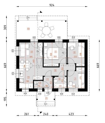 Projekt domu D57 Luiza wersja drewniana