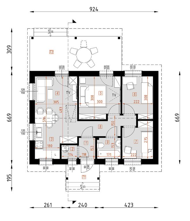 Projekt domu D57 Luiza wersja drewniana