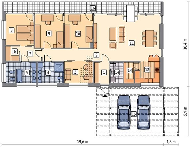 Dom oszczędny - wariant I (z wentylacją mechaniczną i rekuperacją)