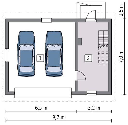 Garaż z poddaszem i pomieszczeniem gospodarczym G30a