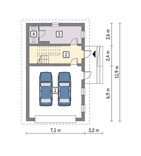 Garaż z poddaszem i pomieszczeniem gospodarczym G56
