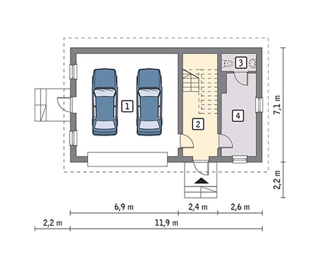 Garaż z poddaszem i pomieszczeniem gospodarczym G56a