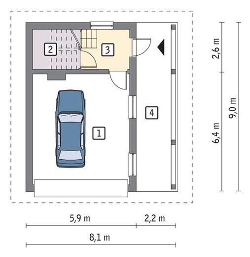 Garaż z poddaszem, z częścią rekreacyjną GC79