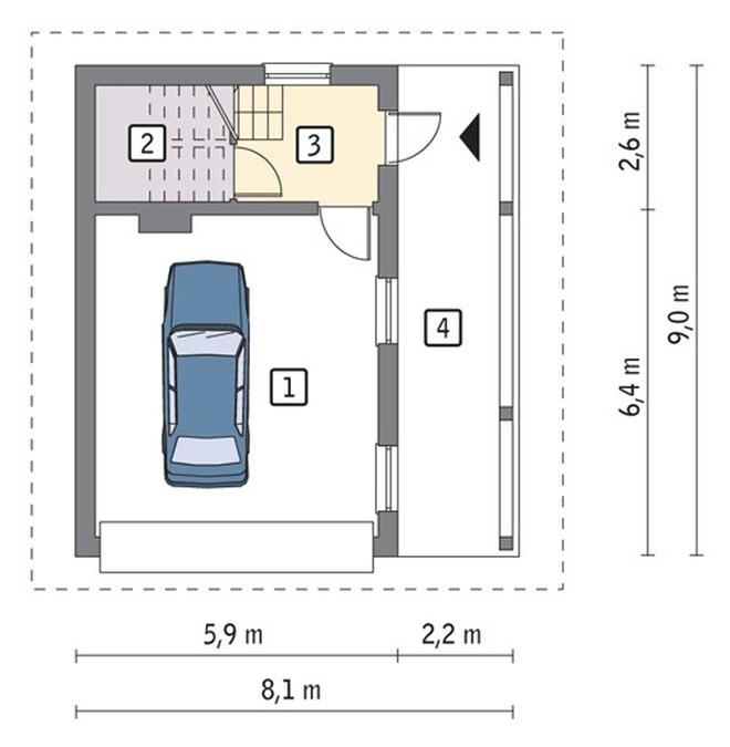 Garaż z poddaszem, z częścią rekreacyjną GC79