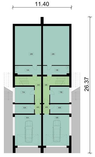 Projekt domu Ka101 P (podpiwniczony, dwulokalowy / bliźniak)