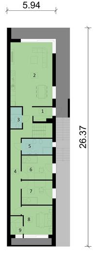 Projekt domu Ka101 P S (podpiwniczony, segment)