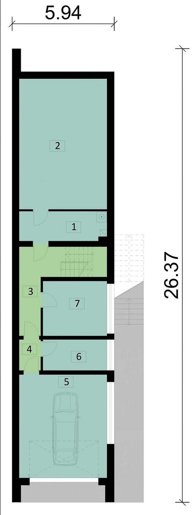 Projekt domu Ka101 P S (podpiwniczony, segment)