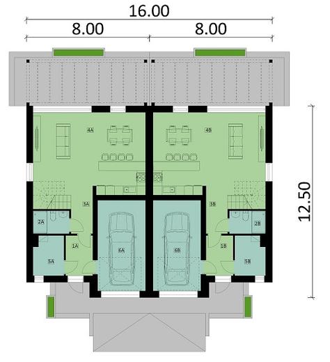Projekt domu Ka123 war.1 (dwulokalowy / bliźniak)