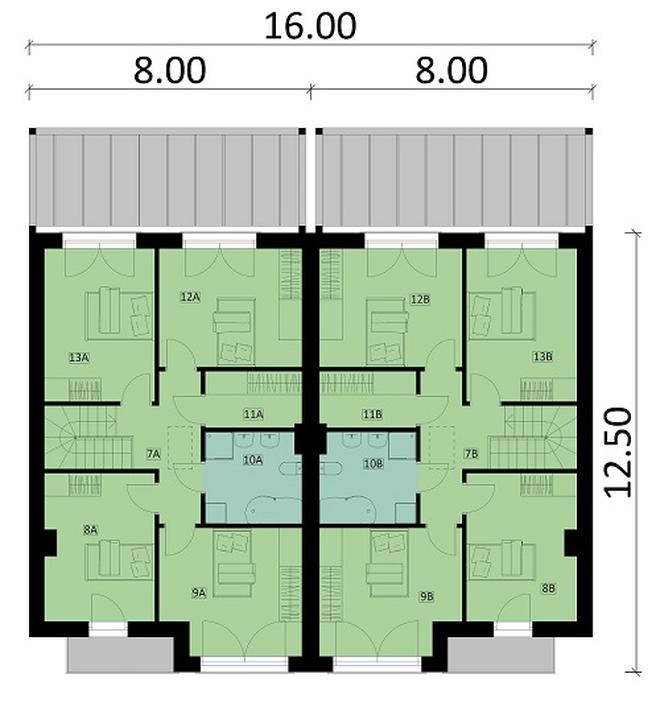 Projekt domu Ka123 war.1 (dwulokalowy / bliźniak)