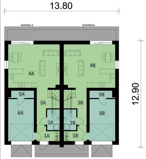 Projekt domu Ka145 (dwulokalowy / bliźniak)