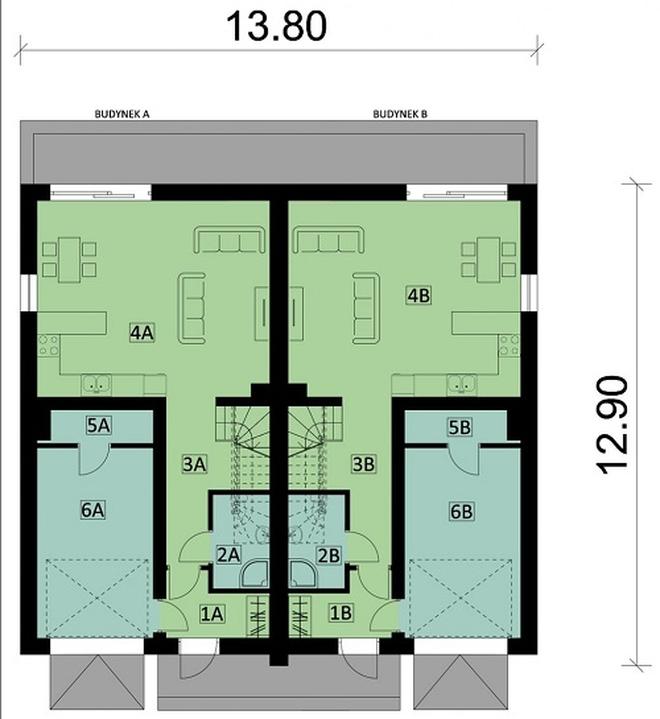 Projekt domu Ka145 (dwulokalowy / bliźniak)