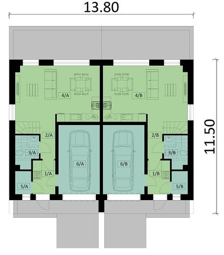 Projekt domu Ka154 (dwulokalowy / bliźniak)