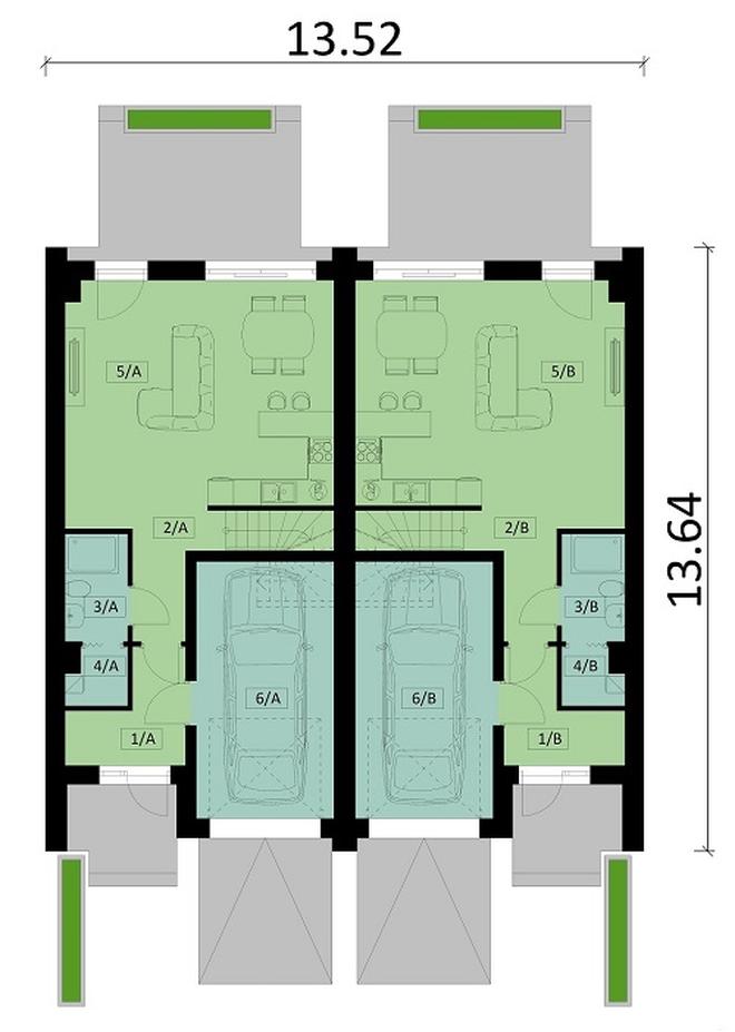Projekt domu Ka205 (dwulokalowy / bliźniak)