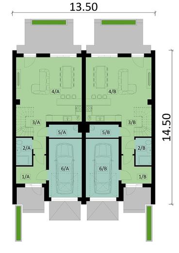 Projekt domu Ka207 (dwulokalowy / bliźniak)