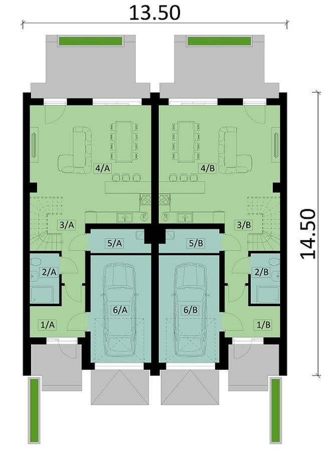 Projekt domu Ka207 (dwulokalowy / bliźniak)