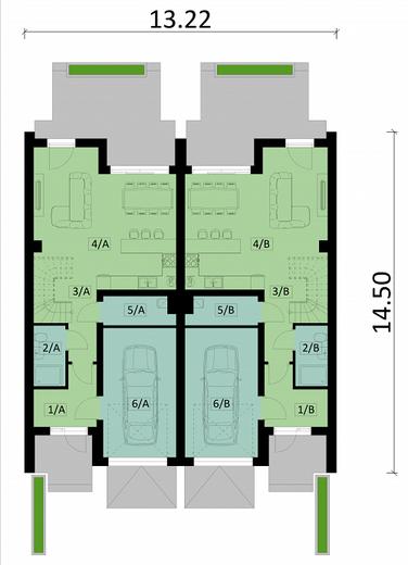Projekt domu Ka208 (dwulokalowy / bliźniak)
