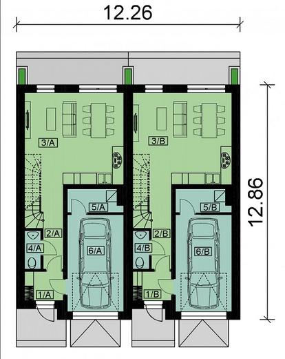 Projekt domu Ka216 (dwulokalowy / bliźniak)