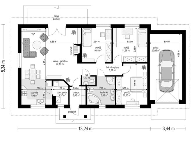 Słoneczny z garażem