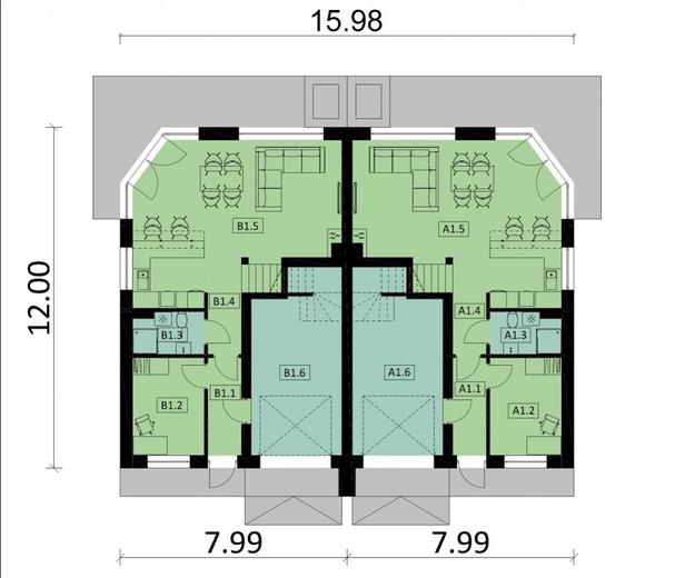 Projekt domu Ka31 (dwulokalowy / bliźniak)